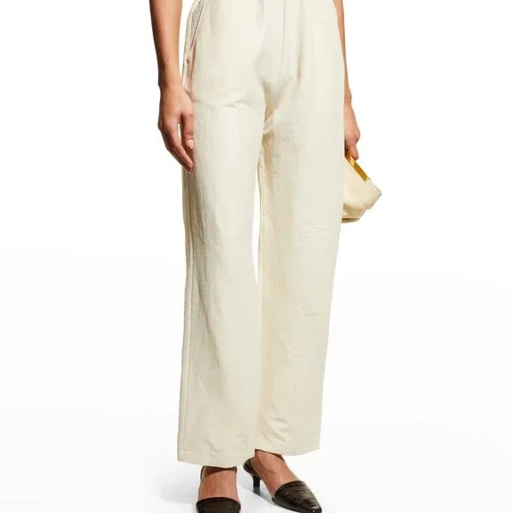 TOTEME Stretch Linen Wide-Leg Slacks Trousers in Cava Beige Size EU 34 US 2